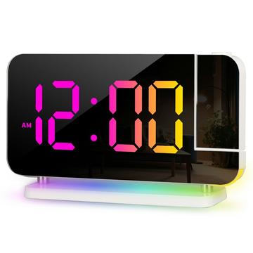 EN8853B RGB Digital Alarm Clock with Mirror Display and Adjustable Brightness - White