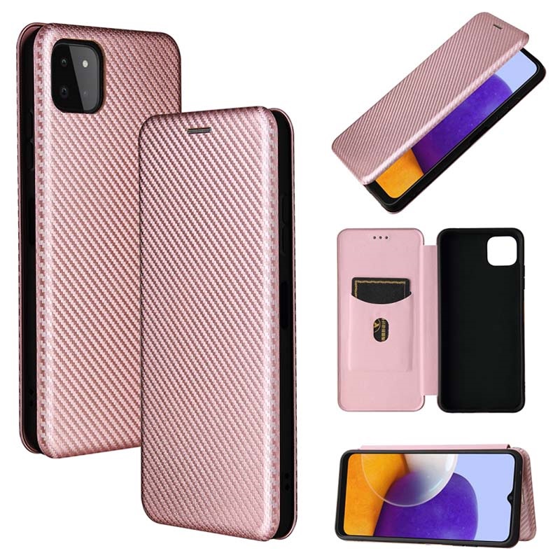 Samsung Galaxy A22 5g Galaxy F42 5g Flip Case Carbon Fiber Rose Gold 1345