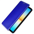 Sony Xperia 10 IV Flip Case with Card Slot - Carbon Fiber - Blue