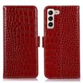 Crocodile Series Samsung Galaxy S23 5G Wallet Leather Case with RFID - Red