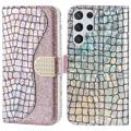 Croco Bling Series Samsung Galaxy S23 Ultra 5G Wallet Case - Rose Gold