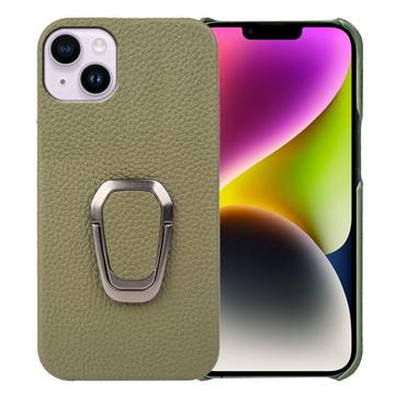 iPhone 14 Plus Leather Coated Case with Ring Holder - Dark Green