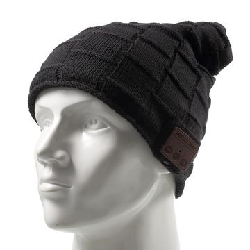 Grid Pattern Knitted Winter Warm Hat with Built-in Wireless Bluetooth Headphones & Microphone