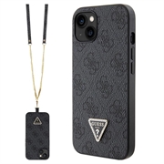 iPhone 15 Guess 4G Strass Triangle Metal Logo Case with Crossbody Strap