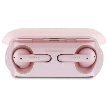 Guess Elongated Metallic Printed Logo Wireless Headphones with Charging Case - Pink