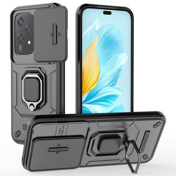Honor 200 Lite Rotary Ring Hybrid Case with Camera Shield - Black
