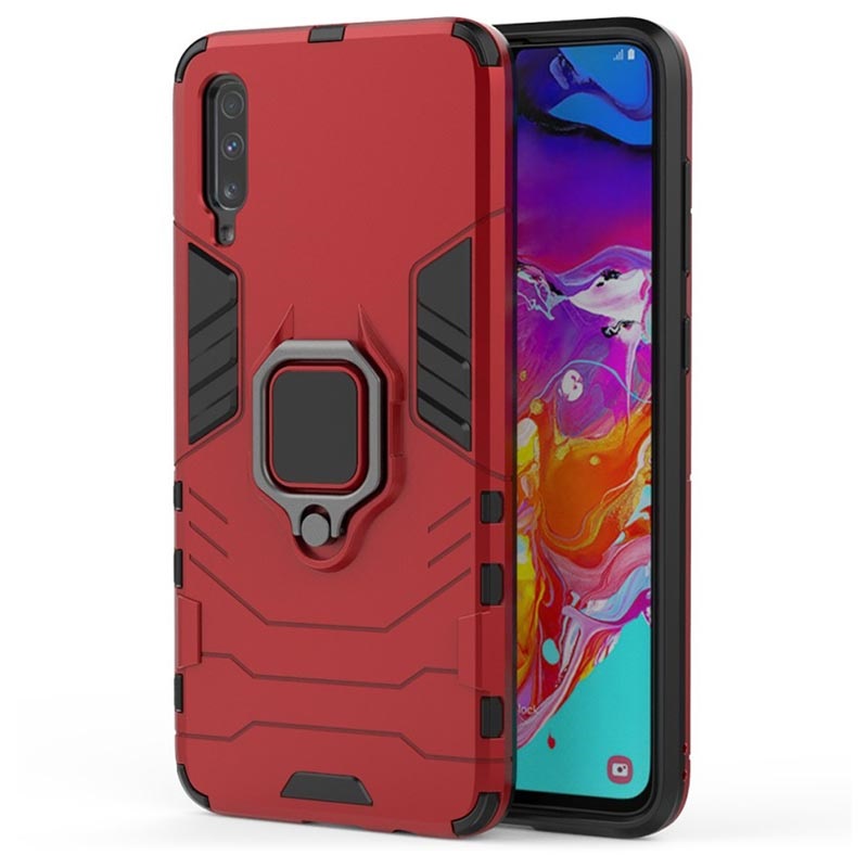 Samsung Galaxy A70 Hybrid Case With Ring Holder Red 0599