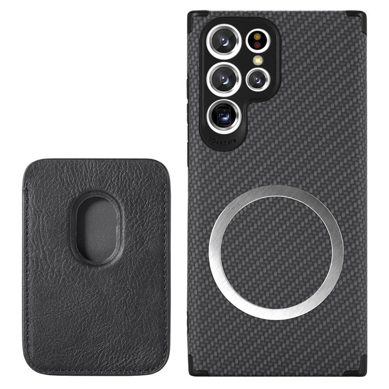 Magnetic Case with Card Holder for Samsung Galaxy S22 Ultra 5G Carbon Fiber Black 5712580094458 18032022 01 p