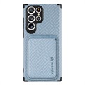Samsung Galaxy S22 Ultra 5G Magnetic Case with Card Holder - Carbon Fiber - Blue