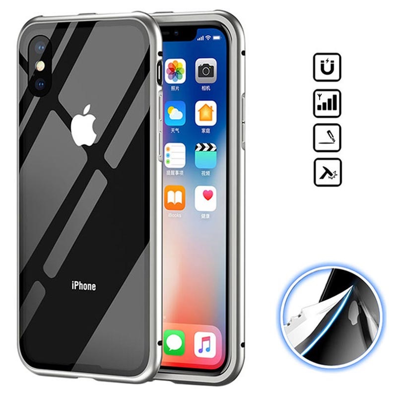  iPhone  X  Magnetic Case with Tempered  Glass  Back Grey