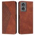 Motorola Edge 50 Fusion Rhombus Pattern Wallet Case with Magnetic Closure - Brown