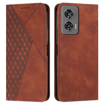 Motorola Edge 50 Fusion Rhombus Pattern Wallet Case with Magnetic Closure - Brown