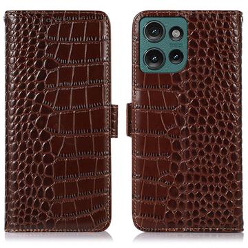 Motorola Edge 50 Neo Crocodile Series Wallet Leather Case with RFID - Brown