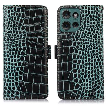 Motorola Edge 50 Neo Crocodile Series Wallet Leather Case with RFID - Green