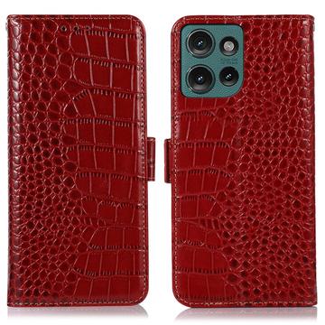 Motorola Edge 50 Neo Crocodile Series Wallet Leather Case with RFID - Red