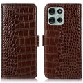 Motorola Moto G75 Crocodile Series Wallet Leather Case with RFID - Brown