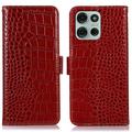 Motorola Moto G75 Crocodile Series Wallet Leather Case with RFID - Red