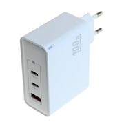 OTB USB GaN Charger 100W - 2x USB-C & 1x USB-A, Fast Charging with Power Delivery - White