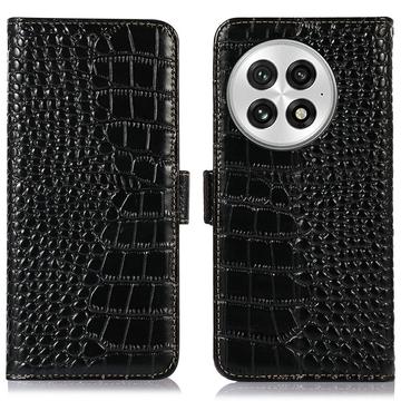 OnePlus 13 Crocodile Series Wallet Leather Case with RFID - Black