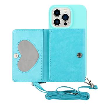Heart Series iPhone 14 Pro Case with Wallet & Strap - Baby Blue
