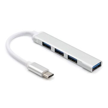 Premium USB-C Hub w. 4 x USB-A Ports - Aluminium - Silver