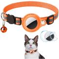 Reflective Pet Collar with AirTag Holder and Bell - Cats and Small Dogs - Orange