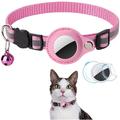 Reflective Pet Collar with AirTag Holder and Bell - Cats and Small Dogs - Pink