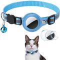 Reflective Pet Collar with AirTag Holder and Bell - Cats and Small Dogs - Sky Blue