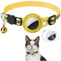 Reflective Pet Collar with AirTag Holder and Bell - Cats and Small Dogs - Yellow