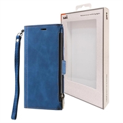 iPhone 15 Pro Saii Zipper Wallet Case with Strap - Blue