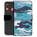 Samsung Galaxy A20e Premium Wallet Case - Blue Camouflage