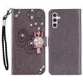 Samsung Galaxy S24 FE Owl Rhinestone Wallet Case - Grey