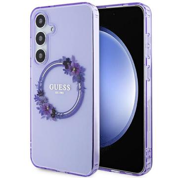 Samsung Galaxy S24 Guess IML Flowers Wreath Case - MagSafe Compatible - Purple