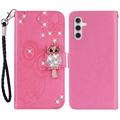 Samsung Galaxy S24+ Owl Rhinestone Wallet Case - Hot Pink