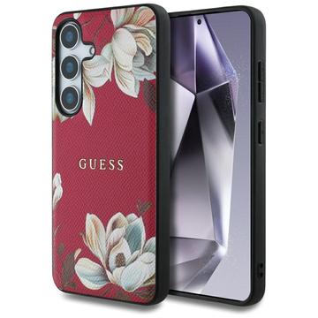 Samsung Galaxy S25 Guess Grained Printed Flower Pattern Case - MagSafe Compatible