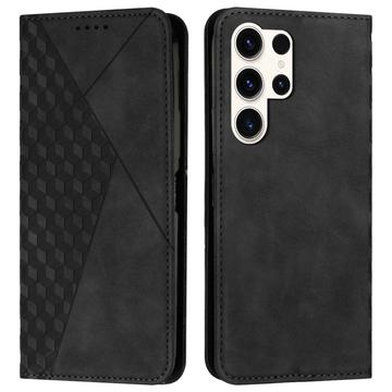 Samsung Galaxy S25 Ultra Rhombus Pattern Wallet Case with Magnetic Closure