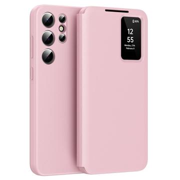 Samsung Galaxy S25 Ultra Smart Clear View Flip Case with Card Slot - Pink