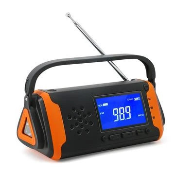 Solar Powered Emergency Radio w/ Flashlight, Power Bank (Open-Box Satisfactory) - Black / Orange