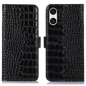 Sony Xperia 10 VI Crocodile Series Wallet Leather Case with RFID - Black