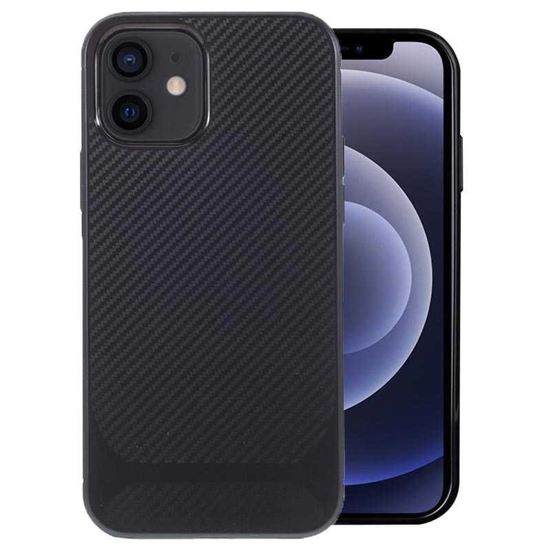 iPhone 12 Mini TPU Case - Carbon Fiber - Black