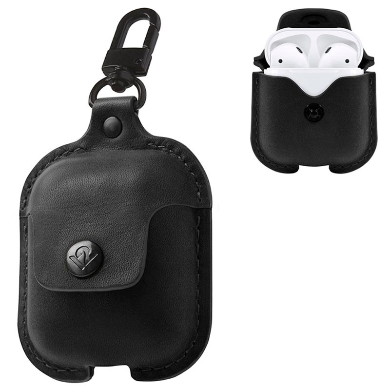 Pouch Button Leather Protective Case Cover for Apple AirPods / AirPods 2 (  Black)