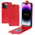 iPhone 15 Pro Vertical Flip Case with Card Slot - Red