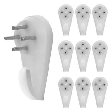 Wall Mount Plastic Hooks with Nails - 10 Pcs. - White