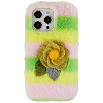 3D Plush Furry Winter iPhone 14 Pro Max TPU Case - Yellow Rose