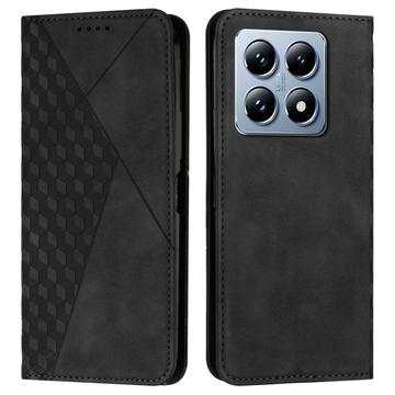 Xiaomi 14T Rhombus Pattern Wallet Case with Magnetic Closure - Black