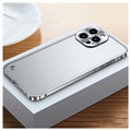 iPhone 13 Pro Max Metal Bumper with Tempered Glass Back - Silver