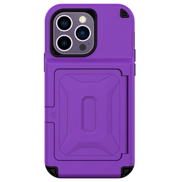 iPhone 14 Pro Hybrid Case with Hidden Mirror & Card Slot - Purple