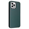iPhone 14 Pro Max Flip Case - Carbon Fiber - Green