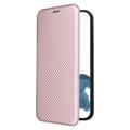 iPhone 14 Pro Max Flip Case - Carbon Fiber - Rose Gold