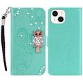 iPhone 15 Owl Rhinestone Wallet Case